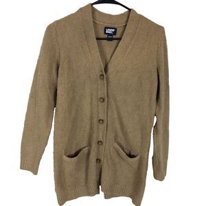 Lands end button cardigan womens sz XS Brown nylon acrylic super soft ribbed hem